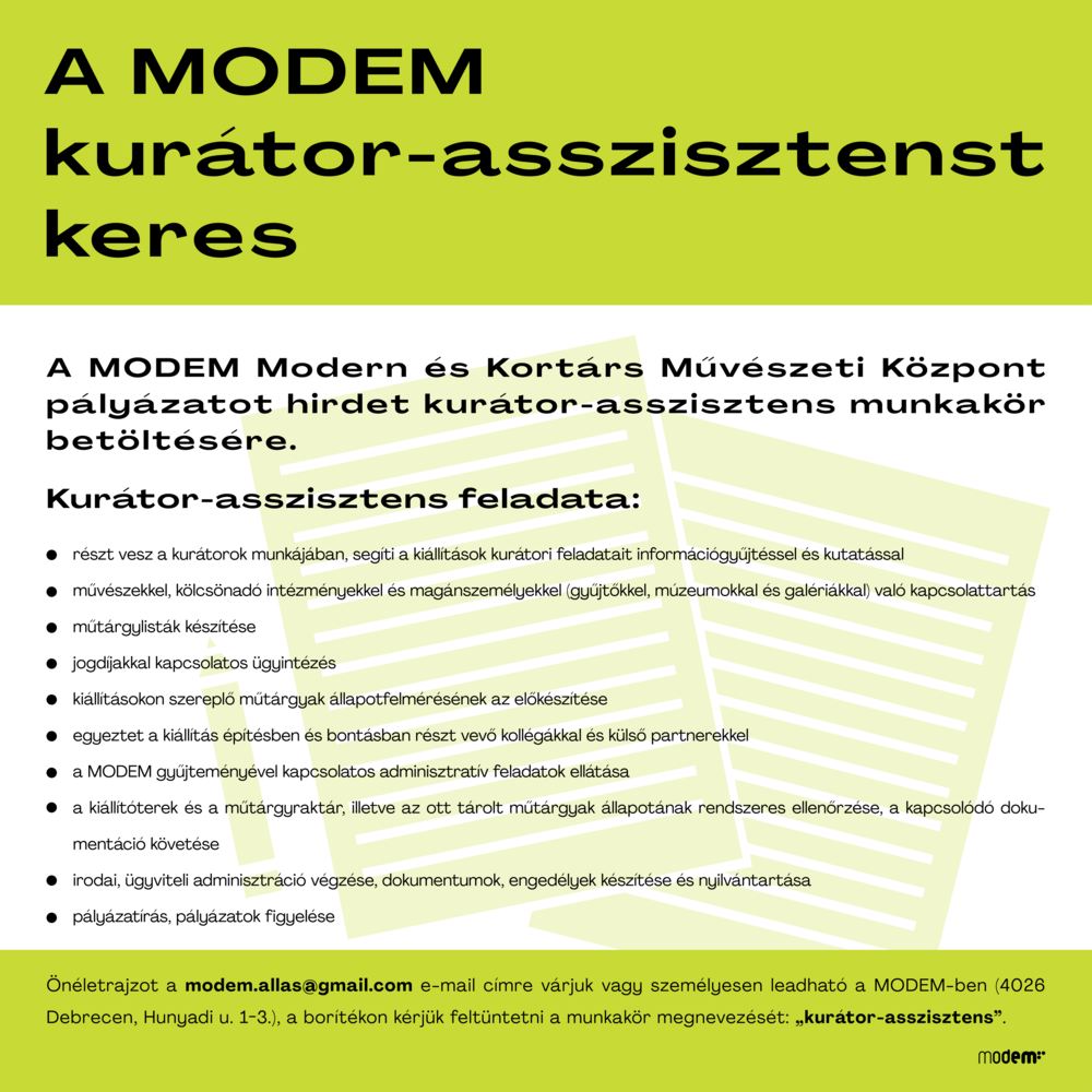 Legyél te a MODEM új kurátor-asszisztense