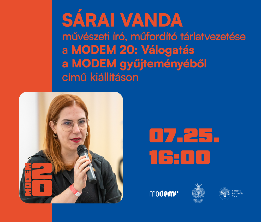 Sárai Vanda művészeti író, műfordító tárlatvezetése a MODEM20 című kiállításon 