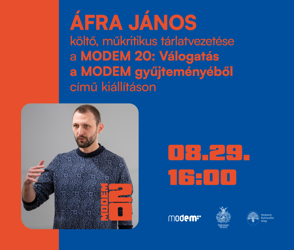 Áfra János költő, műkritikus tárlatvezetése a MODEM20 című kiállításon