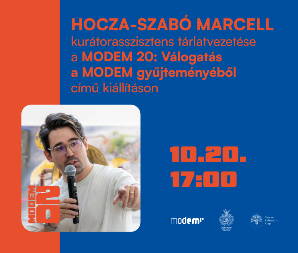 Hocza-Szabó Marcell kurátorasszisztens tárlatvezetése a MODEM 20 című kiállításon